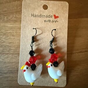 Handmade Glass Lampwork Chicken Earrings